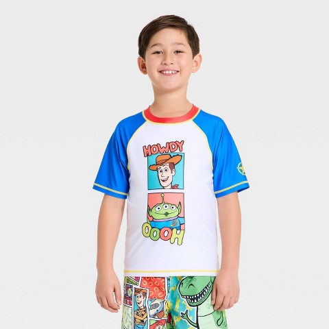 Disney Boys' Toy Story Rash Guard Swimsuit Tops - White 5-6
