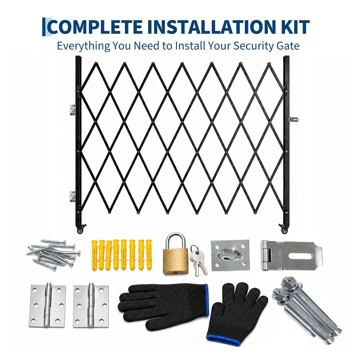 Double Folding Security Gate Aluminum Accordion Barrier with Locking Casters with 2 Locking Casters for Door Courtyard Garage