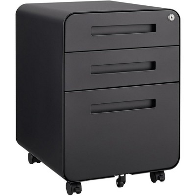 INFURNIC Decorative Storage Cabinet 3 Drawer Mobile File Cabinet with Lock for Office Use, Black, 21"*18"*24"