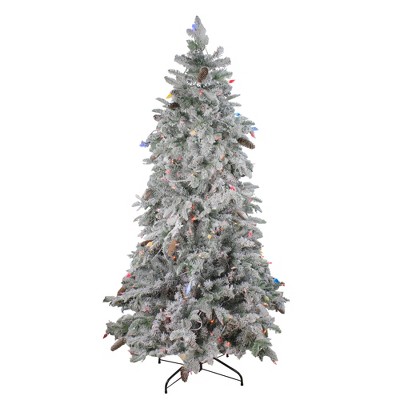 Northlight 6.5' Prelit Artificial Christmas Tree Flocked Dunton Spruce Slim - Multi-Color Lights