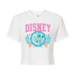 Women's - Disney - Minine Mickey Donald Goofy Daisy Pluto Flowers Cropped Graphic T-Shirt - 1 of 4