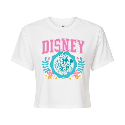 Women's - Disney - Minine Mickey Donald Goofy Daisy Pluto Flowers Cropped Graphic T-Shirt - image 1 of 4