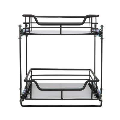 Black Dual-Slide 2-Tier Steel Storage Organizer with Plastic Liners