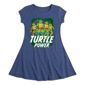 Girls' - Teenage Mutant Ninja Turtles - Leo and Brothers Turtle Power Fit & Flair Cap Sleeve Dress - 1 of 2