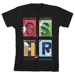 Harry Potter Hogwarts Houses by Letter Black T-shirt Toddler Boy to Youth Boy - 1 of 1