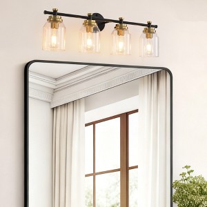 BAOURE 3-Light Brass Bathroom Vanity Light, 21.65" Vintage Vanity Light with Clear Glass Shades for Mirror, Living Room - 1 of 4