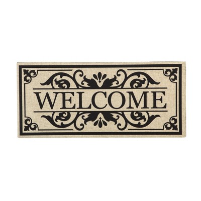 Evergreen Flag Cambridge Welcome Burlap Sassafras Switch Mat - 22" Long x 10" High