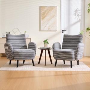 Set of 2 Boucle Accent Chairs with Wooden Legs and Side Storage Pockets, Modern Armchairs for Living Room, Bedroom or Office-Koiai - 1 of 4