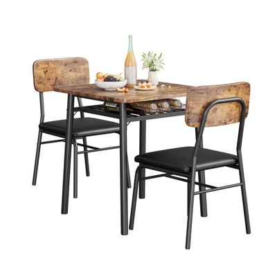 3-Piece Dining Table Set for 2, Wood Kitchen Table with Storage Rack & Upholstered Chairs, Metal Frame for Dining Room or Apartment