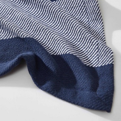 Boylston Navy Stripe Twin Cotton Reversible Blanket