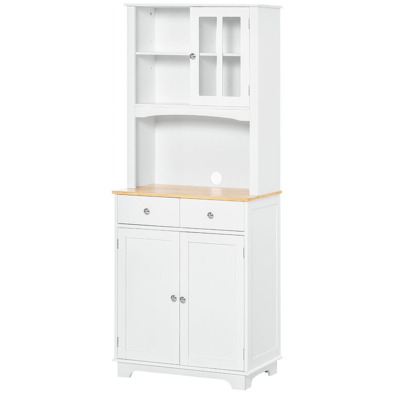 HOMCOM 67" Kitchen Buffet with Hutch, Microwave Cabinet with Framed Doors, 2 Drawers, Open Countertop, Cupboard for Dining Room, White, 4 of 7