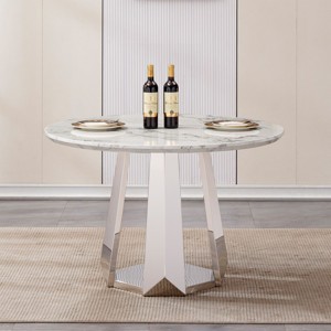 46" Round Dining Table,Modern Kitchen Table with High Gloss Marble Top and Stainless Steel Base for Dining Room,Kitchen - Maison Boucle - 1 of 4