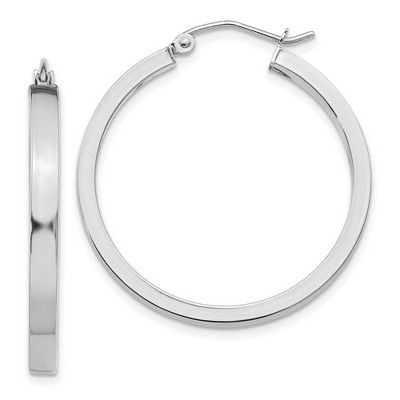 Black Bow Jewelry 3mm, 14k White Gold Polished Rectangle Tube Hoops, 30mm (1 1/8 Inch)