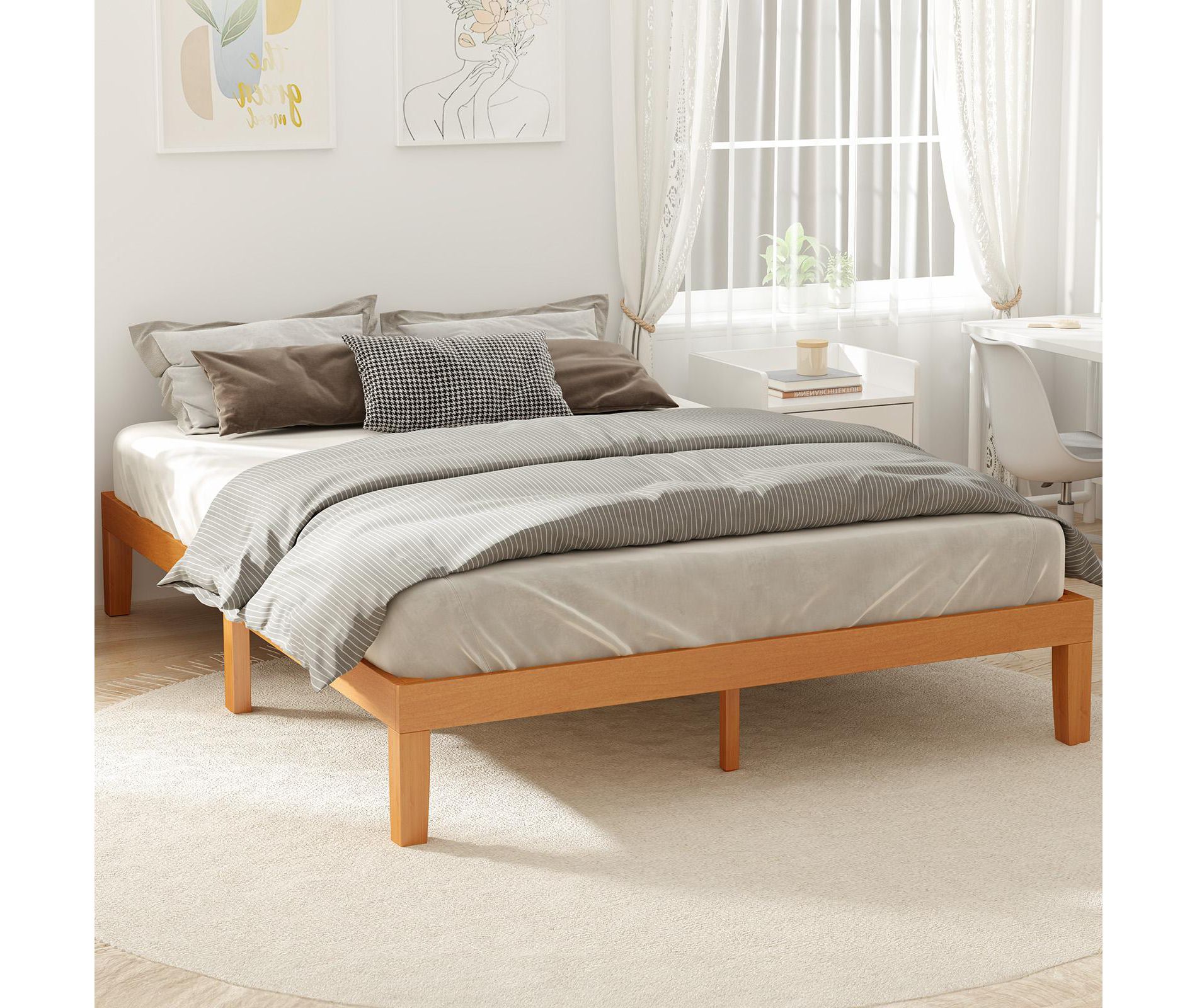 Kumasinova Solid Wood Full/Twin/Queen/King Bed Frame,Platform Bed Frames with Slat Support,Bedframe with Space-Saving Design,Natural Pine