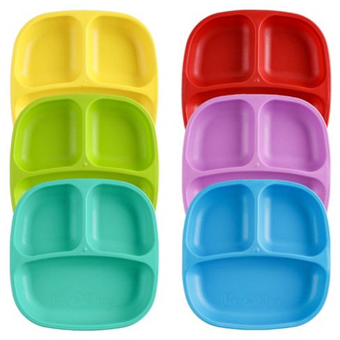 Divided Plates with Deep Sides for Easy Baby, Toddler, Child Feeding,Green  with Lid 