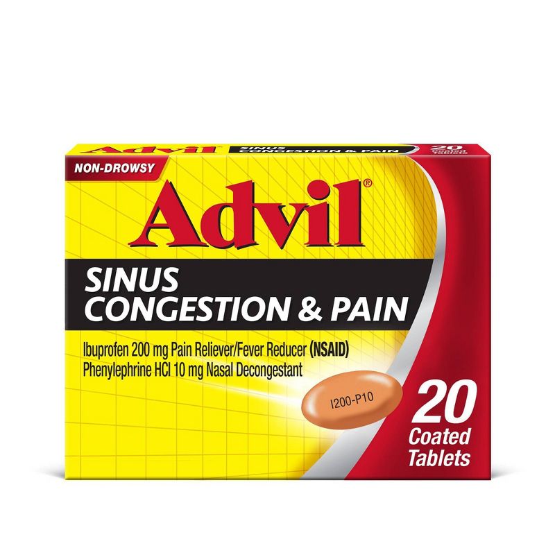Advil Sinus Congestion & Pain Relief Tablets - Ibuprofen (NSAID) - 20ct, 1 of 12