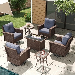 LayinSun Wicker Patio Furniture Set with Fire Pit Table, Classis Outdoor Conversation 360 Degree Swivel Chairs Set with Coffee Table - 1 of 4