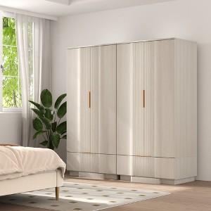 Brafabhome 64" Fluted Armoire Wardrobe Closet with 2 Drawers, 4 Doors Wooden Wardrobe Cabinet with Adjustable Shelf, Modern Armoires for Clothes Coats - 1 of 4