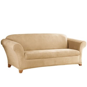 Stretch Suede 3pc Sofa Slipcover Brown - Sure Fit, Camel
