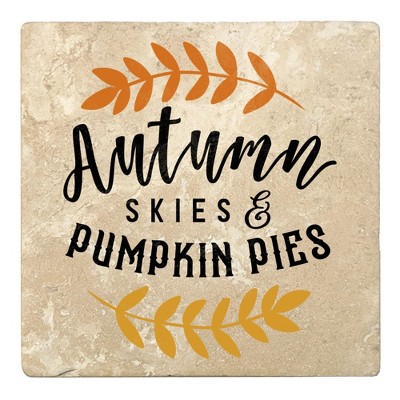 Christmas by Krebs Set of 4 Ivory and Black "Autumn SKIES & PUMPKIN PIES" Square Coasters 4"