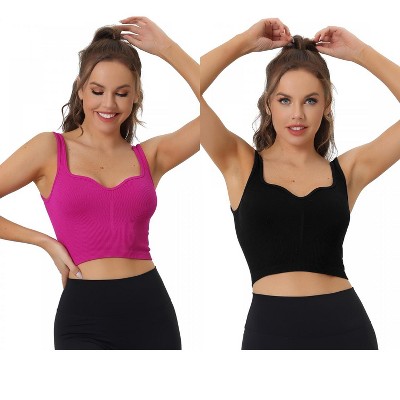 Allegra K Women's Slim-Fit Ribbed Workout Sleeveless Plunge Sports Camisoles 2 Packs