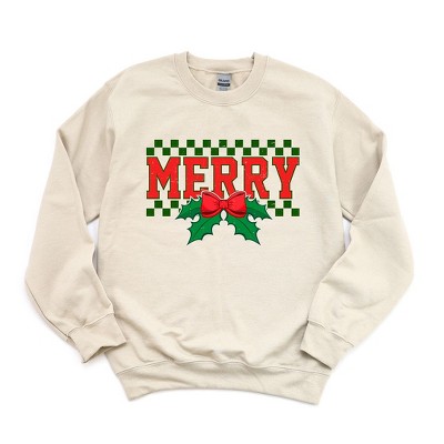Simply Sage Market Women's Graphic Sweatshirt Merry Checkered Mistletoe