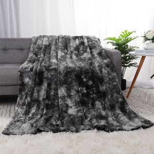 PiccoCasa Sofa Couch Tie-dye Shaggy Lightweight Faux Fur Fleece Throw Blankets - 1 of 4