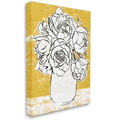 Stupell Industries Peony Sketch Bouquet Contrasted Distressed Yellow