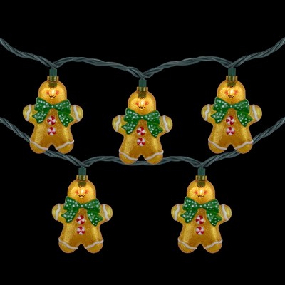 10ct Gingerbread Man Christmas Lights with Green Wire