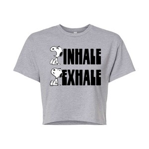 Women's - Peanuts - Snoopy Inhale Exhale Cropped Graphic T-Shirt - 1 of 4