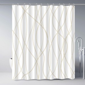 Beige Khaki Extra Long Shower Curtain Set Stripe Bath Curtains Decorative White Shower Curtains Weighted Hem Water Repellent Washable 70.8x70.8 Inch - 1 of 1