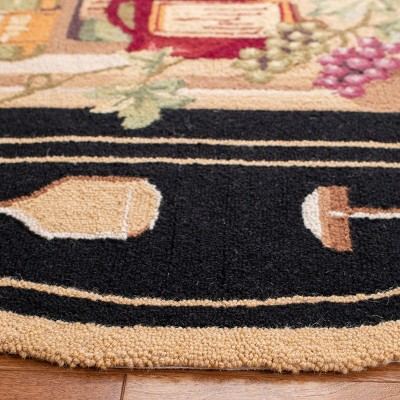 Handmade Black/Multi Floral Wool Round Rug, 8' Diameter