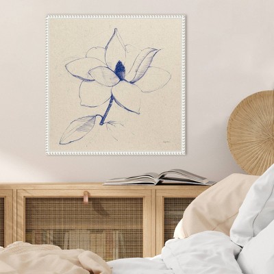 Indigo Botanical Lithograph Framed Canvas Wall Art, 22" x 22"