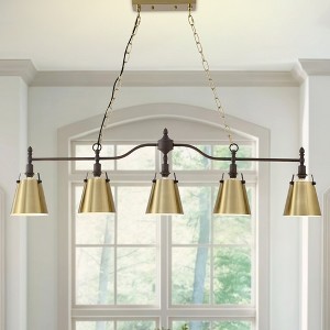 BAOURE 5-Light Kitchen Island Lighting 47.24" Gold Farmhouse Chandelier with flared Shades, Adjustable Height Dining Room Light Fixture Over Table Bar - 1 of 4