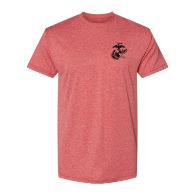 OUTSIDE THE WIRE Leatherneck for Life Heather Red Left Chest Eagle, Globe, and Anchor Established Performance T-Shirt- Black Logo