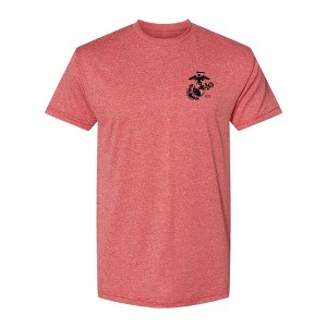 OUTSIDE THE WIRE Leatherneck for Life Heather Red Left Chest Eagle, Globe, and Anchor Established Performance T-Shirt- Black Logo - 1 of 4