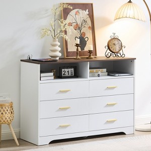 Farmhouse 47 '' W 6 Drawer Bedroom Dresser, Wood Rustic Wide Chest of Drawers for Bedroom, Closet Storage for Bedroom - 1 of 4