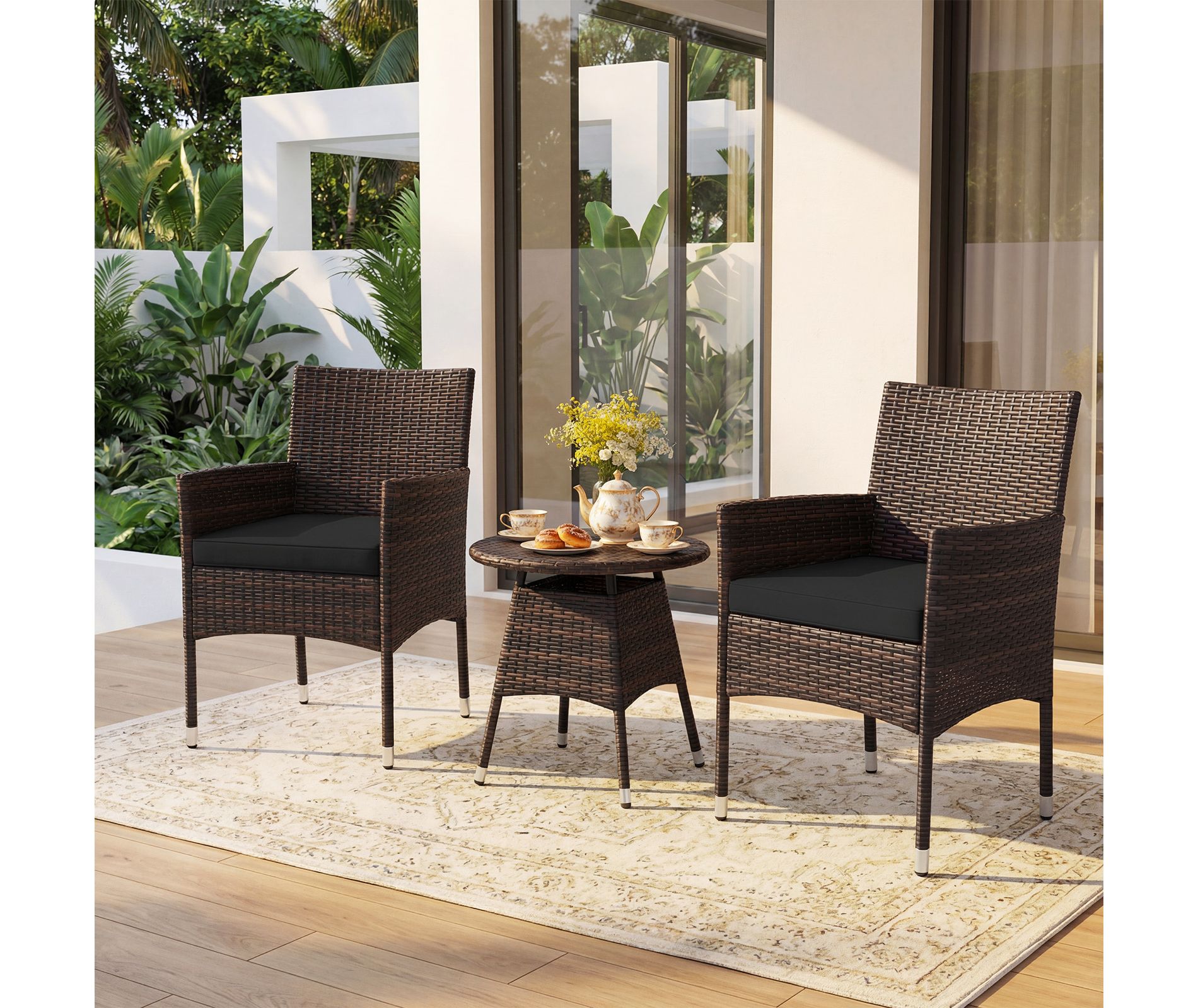 Costway 3 Piece Patio Furniture Set, Hand-Woven PE Wicker Conversation Set with Armchairs Mix Brown&Black
