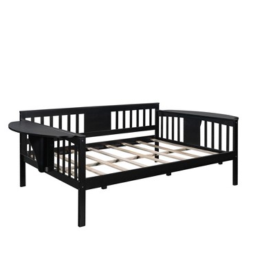 NicBex Twin/Full Size Daybed, Wooden Day Bed With 4 Support Legs, Sofa Bed Frame with Foldable Shelves Safety Guardrail