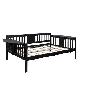 NicBex Twin/Full Size Daybed, Wooden Day Bed With 4 Support Legs, Sofa Bed Frame with Foldable Shelves Safety Guardrail - 1 of 4