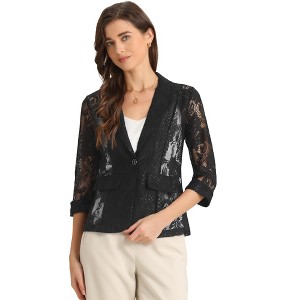 INSPIRE CHIC Women's Bussiness Casual Blazers Floral Lace 3/4 Sleeve Single Button Elegant Blazer Suits - 1 of 4