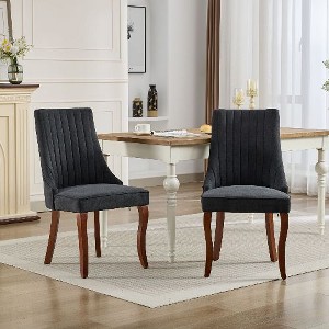 Kumasinova Upholstered Dining Chairs Set of 2– High Back Kitchen Chairs with Rayon Cloth Flocking & Wood Curved Legs, Comfortable Dining Room Chairs - 1 of 4
