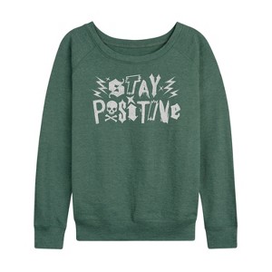 Women's - Instant Message - Stay Positive Punk Lightweight French Terry Wide Neck Long Sleeve Shirt - 1 of 4