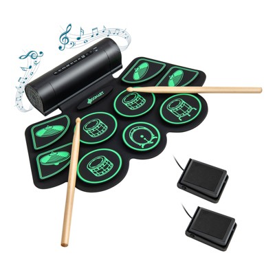 Safstar 9 Pads Electronic Drum Set Roll Up Drum Kit w/ MIDI & Dual Stereo Speakers Green