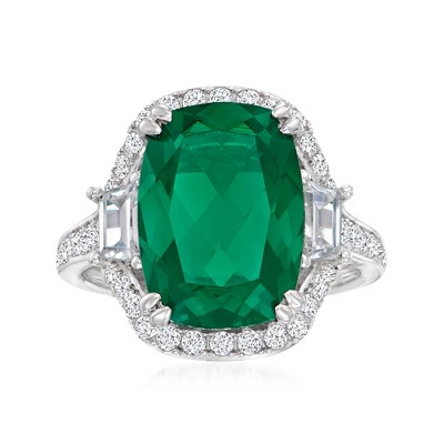 Ross-Simons 6.50 Carat Simulated Emerald Ring With 1.00 ct. t.w. Czs in Sterling Silver