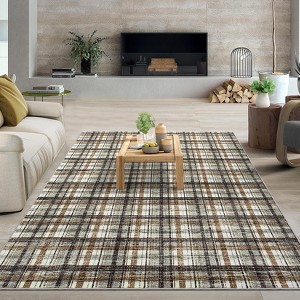 Modern Geometric Striped Area Rug Washable Rugs for Living Room Easy Cleaning Floor Cover with Non-Slip Backing - 1 of 4