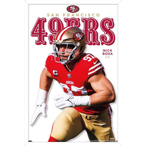 Trends International NFL San Francisco 49ers - Nick Bosa Feature Series 23  Framed Wall Poster Prints White Framed Version 14.725 x 22.375