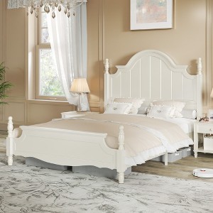 AMERLIFE Bed Frame, Solid Wood with 56" Arched Headboard, Wooden Slats Support,Traditional Poster Bed, Easy Assembly,No Box Spring Needed - 1 of 4