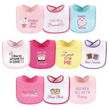 Hudson Baby Infant Girl Cotton Terry Drooler Bibs with Fiber Filling 10pk, Girl Ice Cream, One Size