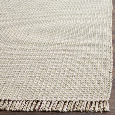 Ivory and Green Handwoven Cotton Runner Rug